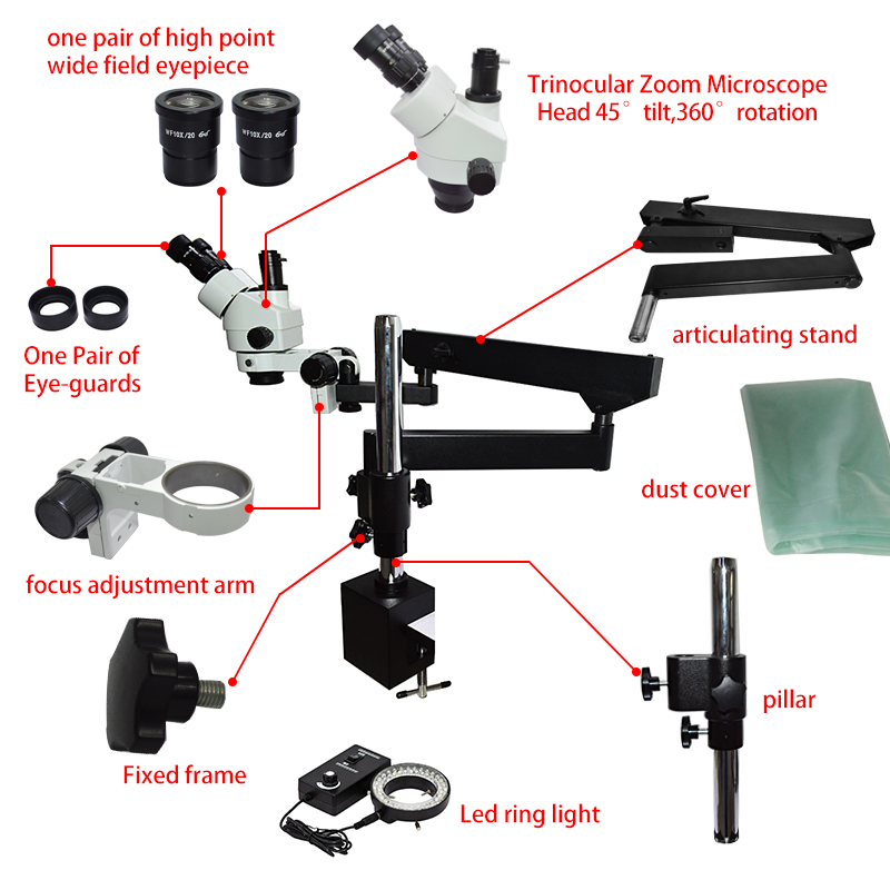可動式アームを備えた、可動範囲の広い大型スタンド。修理や動物 - Articulating Arm Boom Stand Microscope のレビューと価格