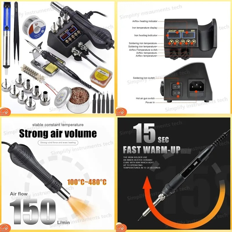 8898はんだ付けステーション 750W 2 in 1 はん - 2 In 1 Soldering Rework Station 750W のレビューと価格